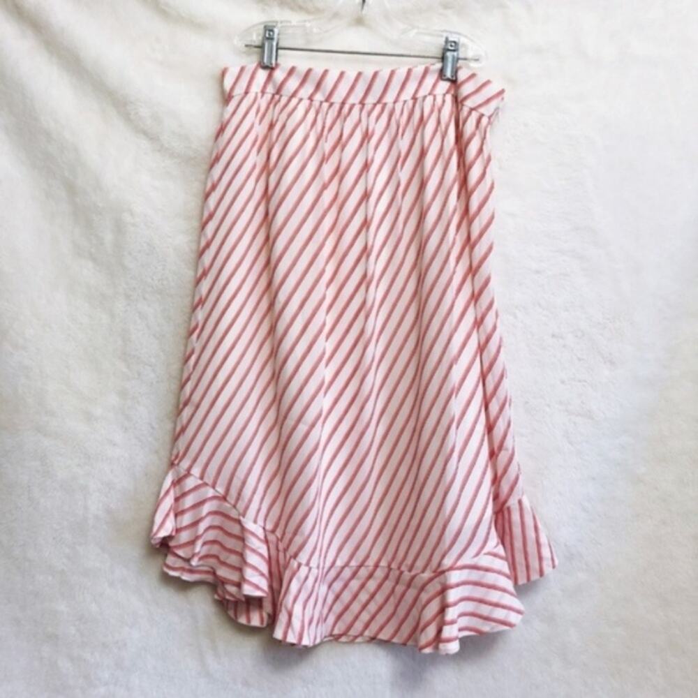 LOFT Pink and White Striped Ruffle Hem Skirt - Picture 8 of 8